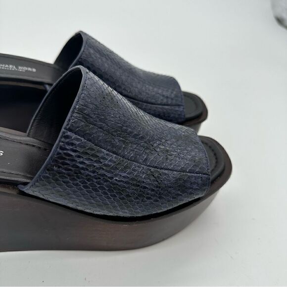 Michael Kors Collection $475 Jane Blue Leather Platform Wedge Shoes - Picture 4 of 14